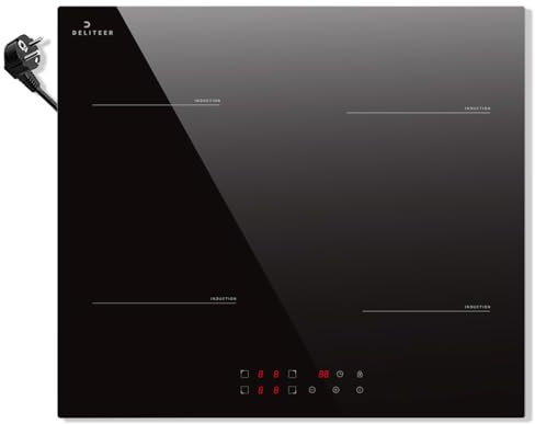 Induktionskochfeld 4 Platten mit Stecker, Induktions Kochfeld Autark 16A Steckerdose, 3500Watt, 59CM Einbau, Herdplatte 4 Kochfelder, Sicherheitssperre, 220v