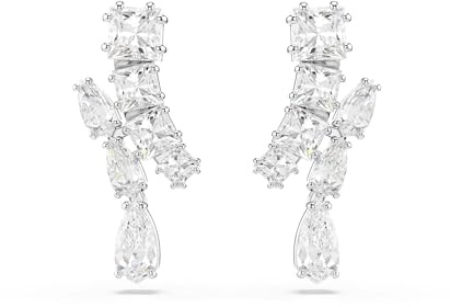 Swarovski Matrix Drop Earrings, Clear Mixed-Cut Crystals in a Rhodium-Finished Setting, Part of the Swarovski Matrix Collection