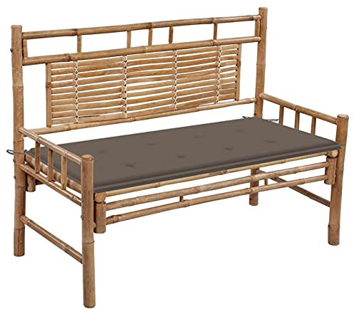 CIADAZ Gartenbank mit Auflage, Terrassenmöbel, Wetterfeste Bank, Deko Bank, Garten Banken,Outdoor Bank, Parkbank, Friesenbank, Gartenmöbel, Sitzbänke, 120 cm Bambus