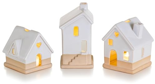 Romadedi Lichthaus Weiß für Weihnachtsdeko Innen: Porzellan lichthäuser Weiss für Deko Wohnzimmer Weihnachten Weihnachtshaus Windlicht Haus Teelichthaus Decor Fensterdeko Christmas Geschenk, 3er Set