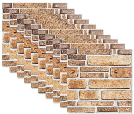 duisoad 10 Stück 3D Wandpaneele Selbstklebend Wandverkleidung Steinoptik 3D Wandpaneele Ziegelstein Wandaufkleber für Küche, Schlafzimmer, Wohnzimmer, Wanddekoration