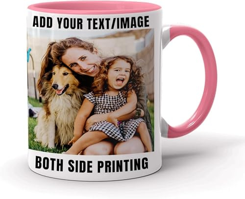 EKAM Personalised Mug Text Photo Printed Collage Design Logo Custom Cup 11oz, Birthday Christmas Novelty Present Gift for Mum Dad Friend Sister Brother Grandparents (Pink)