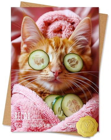 Vielucks Katze pflegen Geburtstagskarte inkl. Umschlag und Aufkleber, Lustige Geburtstagskarte Frau Mann,Schöne Geburtstagskarten, Birthday Card für Frauen Freundin,Glückwunschkarte Geburtstag (Katze)