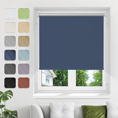 Verdunkelungsrollo ohne Bohren Klemmfix B75xH140cm(Stoffbreite70cm) Dunkelblau Verdunklungsrollo Fensterrollo Thermorollo Rollo Seitenzugrollo Klemmrollos für Fenster
