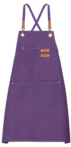 sourcing map Canvas Chef Aprons Adjustable Strap Cross Back Kitchen Cooking Apron with 3 Pockets
