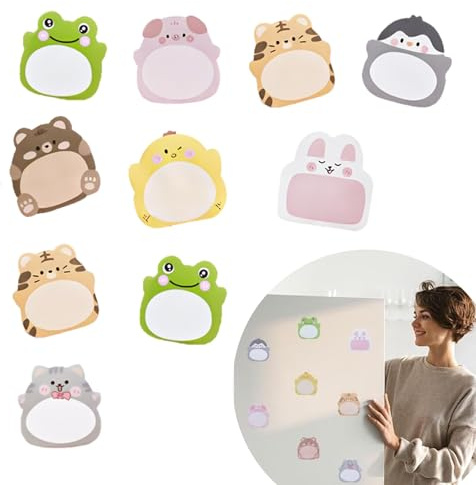 HSYTEK 10 Pack Haftnotizen Kinder, Haftnotizen Klebezettel Bunt Cartoon Tiere, 200 Blätter Selbstklebende Klein Büronotizen für BüRo, Kinder, Studenten, Etikettengeschenke, Sticky Notes