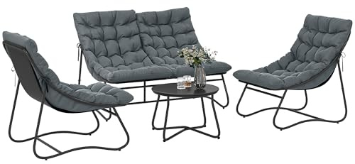 Outsunny Gartenmöbel Set 4 Personen Wetterfest Balkonmöbel-Set Grau