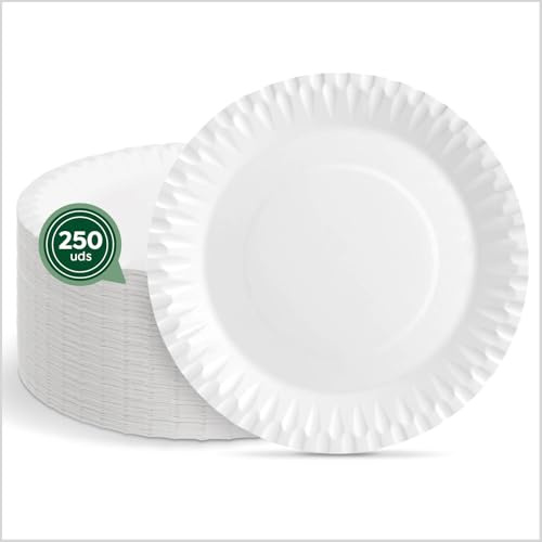 Maxi Products - 250 Platos de Cartón Desechable - Ø 20 cm - Plato Vajilla - Plato Redondo Cartón Desechable - Platos para Catering, Eventos y Celebraciones - APTO ALIMENTARIO