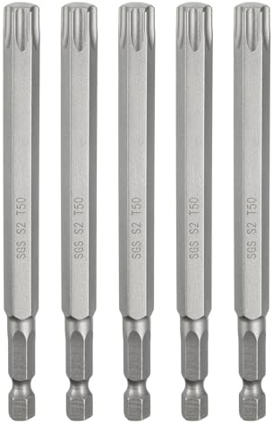 QUARKZMAN 5 Stück T50 Torx Bit Set Schraubendreher Bitsatz 1/4 Zoll Sechskantschaft 110mm Lang Magnetisch Hex Sechskant Ohne Loch Spitze Bohrer Bits S2 Stahl für Akkuschrauber Werkzeug