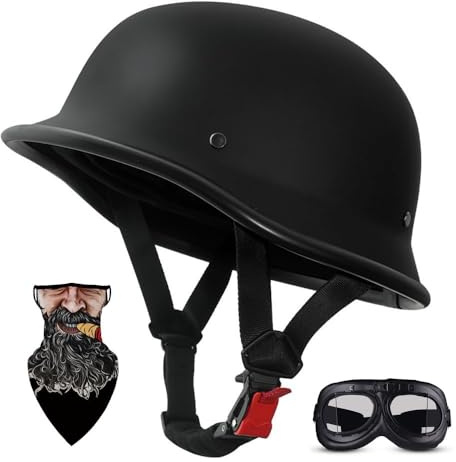 HALYING Casco Moto Vintage Mezzo con Fibbia Sgancio Rapido Certificato ECE, ABS + EPS Anticollisione, Fodera Traspirante E Rimovibile, Casco Scooter Uomo/Donna, Retro Scodella, Casco Jet