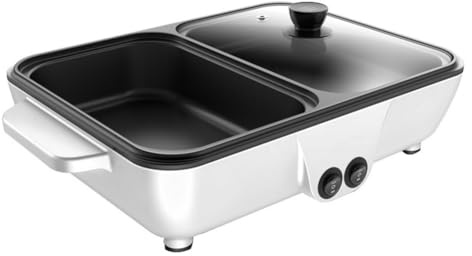 Bumiva 2 en 1 Marmite Électrique Antiadhésive Intérieure et Poêle Portable Barbecue Électrique pour Rassemblements Familiaux Intérieurs Prise EU B