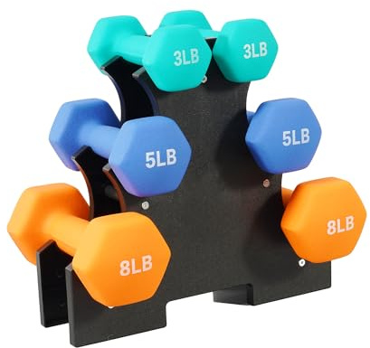 Fitvids 32LBS Neoprene Coated Dumbbell Set with Rack, Free Hand Weight Set for Home Gym Workout, Anti-Slip, Anti-roll