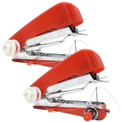 Mini Máquina de Coser Manual Portátil Roja, 2 Piezas | Electricidad, Reparación Rápida Marcha, Plástico y Metal, Hilo y Herramientas Básicas
