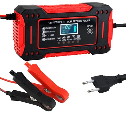Chargeur Batterie Voiture 12V/6A Intelligent, Chargeur de Batterie Automatique avec Affichage Numérique pour Auto Moto Bateau Tondeuse à Gazon et Camion, Ajuste Tension Selon Température