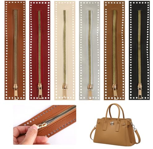6 Stück Reißverschluss zum Häkeln, 27 cm PU-Leder-reißverschlüsse zum Nähen, Reißverschluss mit Löchern zum Häkeln, Taschenreißverschlüsse, Taschenzubehör zum Nähen für Handtaschen, Häkel-Taschen