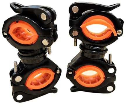 Ncheli Supporto universale per luce della bicicletta, confezione da 2 morsetti doppi girevoli a 360°, per manubrio da 18 a 38 mm, incluso cuscinetto antiscivolo, compatibile con torcia, Actioncam
