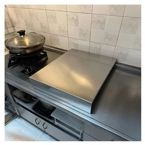 JYHHCYS Copri Piano Cottura Coprifornello A Gas, Acciaio Inossidabile Protezione per Taglieri E Piano di Lavoro per Cucina E Camper, Protezione per Piano Cottura in Argento(40x50x9cm)