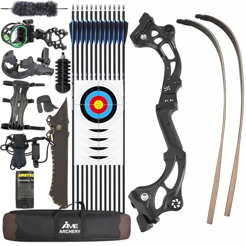 FQH 64 Takedown Recurve Bogen-Set – 30-60 lbs, rechtshändig, Bogenschieß-Set für Erwachsene zum Jagen mit Pfeil und Bogen (45 LBS)