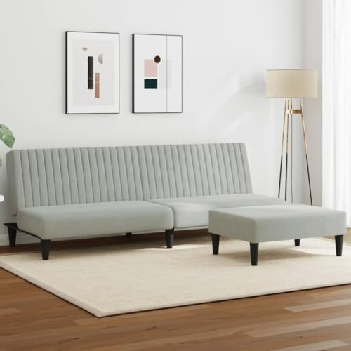 Frdhee Kleine Sofacouch Schlafsofa Couch,2 TLG. Sofagarnitur Hellgrau Samt,Geeignet Für Wohnzimmer,Büro,Zimmer,Lounge,Schlafzimmer,Schnell Zu Montieren