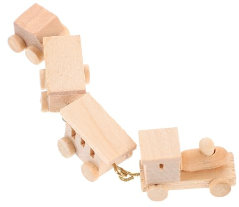 VICASKY Mini Treno Giocattolo in Legno Naturale, Riproduzione di Treno in Miniatura Bordi Lisci, Decorazione per Casa delle Bambole e Regalo