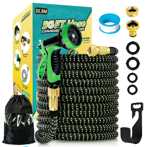 Flexibler Premium Gartenschlauch bis 30m, 3-lagiger Latex Wasserschlauch mit 3/4 & 1/2 Zoll Metallanschlüssen, Garden Hose Flexschlauch für Gartenbewässerung (green, 30M)