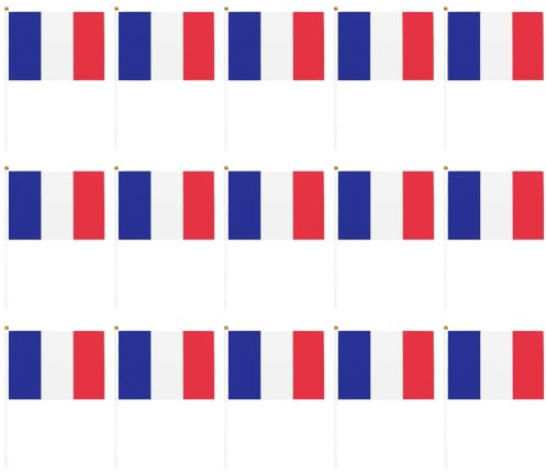 15 Pcs Petit Drapeau Francais, Mini Drapeaux France avec Baton 14 x 21 cm, Kit Supporter pour Football, Fête Nationale, Décoration Bar et Événements Sportifs, Pavillon Tricolore Résistant