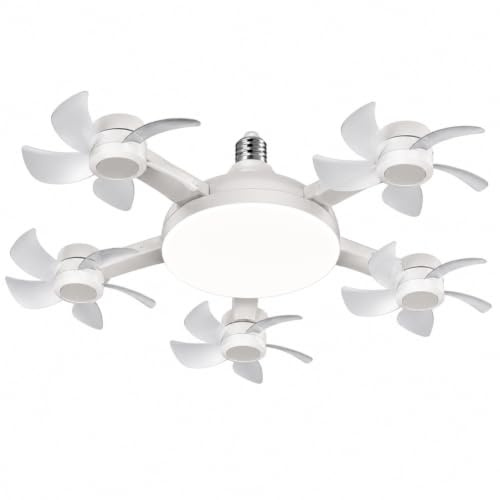 E27 Drone Ceiling Fan Light, Screw-in Silent LED Vent Lamp Fixture | 4/5 HeadTool-Free Install Energy Saving Dual Function Lighting, Compact Decor Fixture for Bedroom Balcony Rental Small Room