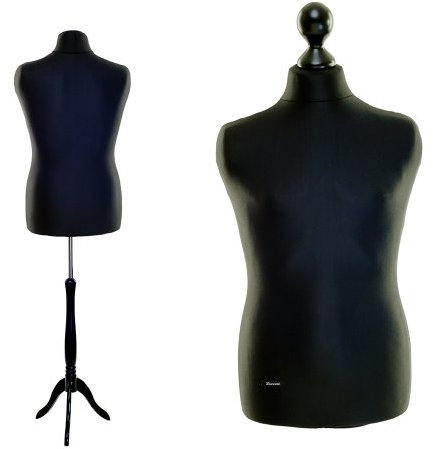 LUCCESI Schneiderpuppe | Damen (S-XL) / Herren (L) | Torso Männlich (Male ♂) | Größe L (Large/50-52) | Wechselbezug schwarz | Standfuss schwarz | Schaufensterpuppe