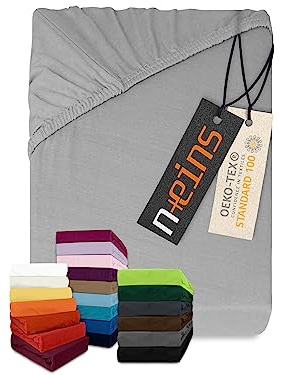 npluseins Lenzuolo con angoli classico in jersey - tanti colori e misure - 100% cotone 159.192, 140-160 x 200 cm, argento