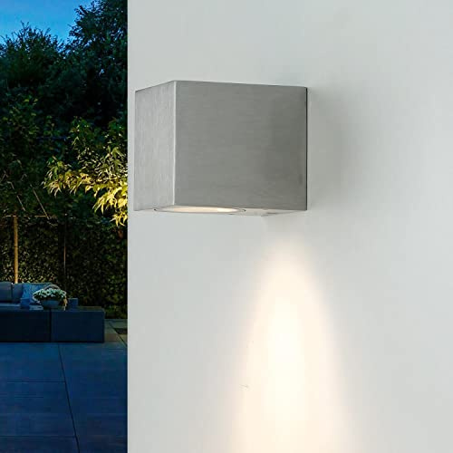 Licht-Erlebnisse Außenleuchte Wand Aluminium Glas in Silber IP44 Balkon Hof T:9,2 cm GU10 Modern Downlight einflammig Outdoor Wandlampe Garten AALBORG