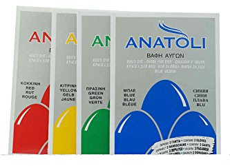 Anatoli Eierfarben Set aus Griechenland rot gelb grün blau 4x 3g lebensmittelecht - Eier Farbe inklusive Handschuhe - griechische Ostern