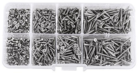 Kit de tornillos M2, 800 piezas niqueladas Tornillos de cabeza plana de acero al carbono Tornillos autorroscantes Surtido de sujetadores de carpintería con caja