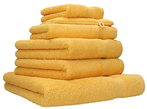 Betz 6-TLG. Handtuch-Set Premium 100% Baumwolle 1 Liegetuch 2 Handtücher 1 Gästetuch 1 Waschhandschuh 1 Seiftuch Farbe honiggelb