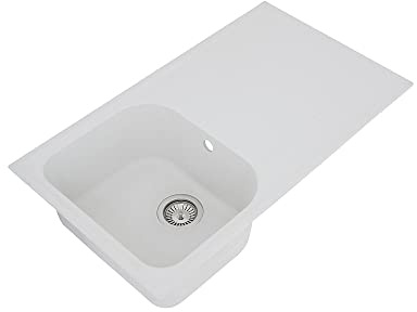 Respekta Orlando Massivgranit in Weiß / 1 Becken Einbauspüle in 86 x 50 cm/Spülbecken geeignet für Unterschränke ab 45 cm Breite