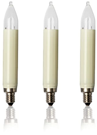 hellum Ersatzkerzen Glühfaden 3x, 23V 3W, 10 Brennstellen E10 außen 908039 | Ersatzkerzen für Lichterketten & Schwibbogen, 3 Stück Schaftkerzen E10 (ø10 mm), 22 Lumen Ersatzkerzen Lichterkette