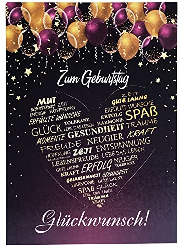 Libetui Cards Glückwunschkarte Geburtstag Herz Gold Violett – Geburtstagskarte A5 mit Kuvert, liebevolle Karte für Frauen & Mädchen, Jungen & Männer, jedes Alter, Made in Germany