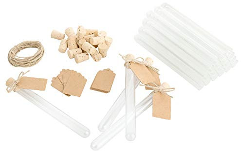 Reagenzgläser zum | Basteln & Dekorieren | Korken aus 100% Kork | Papp-Kärtchen aus recyceltem Papier | Reagenzglas | Gastgeschenke für Hochzeit, Taufe & Kommunion | 160 mm x 14 mm x 0,8 mm (50)