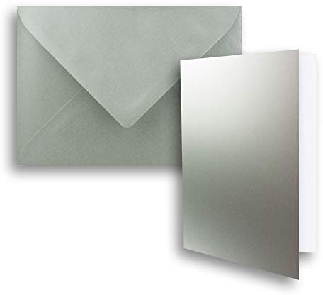 25x DIN B6 Faltkarten Set mit Umschlägen in Silber Metallic - 120 x 170 mm - ideal für Einladungskarten, Hochzeit, Taufe, Kommunion, Konfirmation - Marke: FarbenFroh
