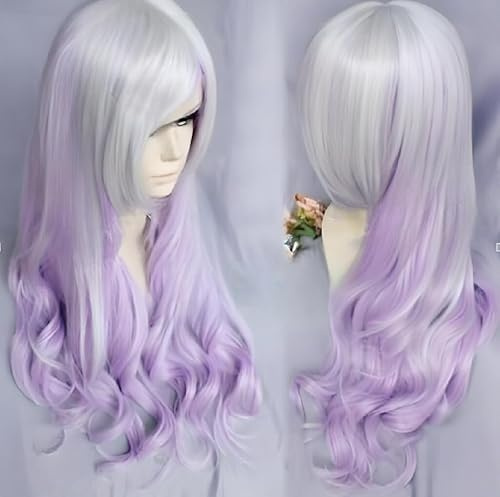 IMISSU Peluca larga de pelo natural para cosplay con flequillo Pelucas coloridas para fiesta de disfraces de Halloween para mujer (blanco rosa)