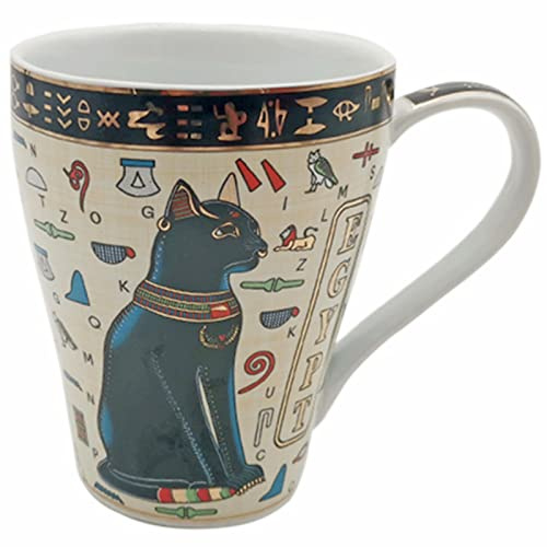 Tazza da caffè in ceramica stile antico egiziano, tazza grande per caffè e tè per la vita domestica, miglior regalo o souvenir, per familiari e amici, 5 tipi di stile, 330 ml (beige e nero)