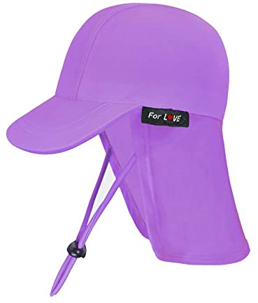 weVSwe Sombrero De sol para bebé UPF 50+ Gorro De Natación Solapa Protector El Cuello Correas De Barbilla Ajustables Sombreros De Protección Solar UV, Lila, 2-3 anni
