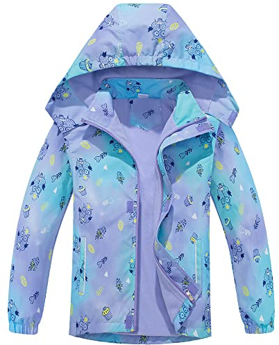 Fewlby Giacca Impermeabile con Cappuccio - Ragazze Impermeabile con Cappuccio Giacca a Vento Bambini Cappotto Foderato in Pile Bambini Capispalla 5-6 Anni