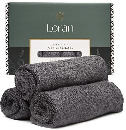 Loran Charcoal Grey Washcloths Set of 6 Soft Facial Cloths 10” x 10” 100% Viscose Derived from Bamboo Spa-Like Feel Silky Face Cloth for Skin Cleansing