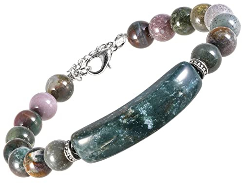 KYEYGWO 8 mm Kristall Perlen Armband für Damen, Einstellbare Stein Armbänder Frauen Link-Armband mit Rechteckig Heilstein, Chakra-Armband Glück Schmuck für Reiki Heilung, Meditation, Yoga
