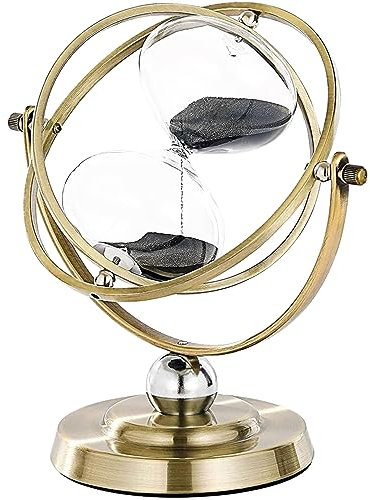 Hourglass Sand Timer, Hourglass Timer 60 Minutes, Large Metal 720° Rotating Hourglass, Brass Sand Clock 60 Min with Black Sand, Reloj De Arena 1 Hora, Gold 1 Hour Sandglass for Office Desk Home Gifts