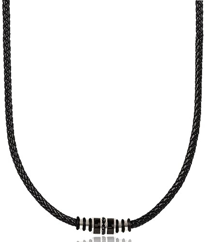 David Galvani Handmade Herren Kette mit Bead Anhänger aus Edelstahl,Halsband Halskette für Männer, Edelstahl, Kugel, Lederkette,Lederband geflochten (45, Titan Forge)