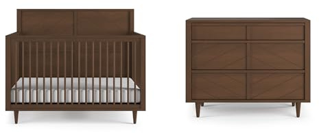 Child Craft Surrey Hill Design 4-in-1 Convertible Baby Crib Nursery Furniture Set, Baby Bed and 3 Drawer Dresser, for Babies, Toddlers and Kids Bedroom (2 Piece - Toasted Chestnut)