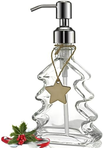 LiuliuBull Weihnachtsbaum-Seifenspender mit 304 rostfreier Edelstahl-Pumpe, dekorativer Glas-Seifenspender für Badezimmer und Küche, ideal für Seife, Lotion, Desinfektionsmittel