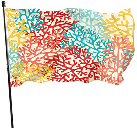 Bunte Meereskorallen, rot, blau, gelb, Flagge, 1,2 x 1,8 m, Hausflaggen, große Willkommensbanner für Zuhause, Garten, Hof, Rasen, Dekoration