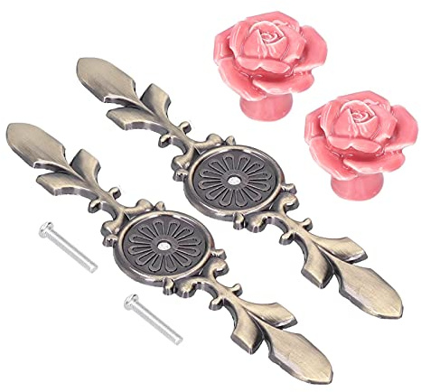 2 Stück Griff Möbelgriff, Vintage Style Pull Griff Türknauf Zurück Platte mit Schraube, Europäischer Stil Garderobe Zieht 3D Blumen Keramik Knöpfe Dekorative Griffe Pulls für Home Möbel Schublade